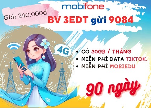 Đăng ký gói cước 3EDT Mobifone nhận 90GB data, dùng MobiEdu, Tiktok 