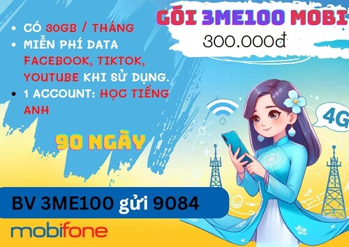 Đăng ký gói cước 3ME100 Mobifone nhận 90GB data, dùng tiện ích thả ga 