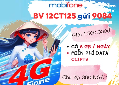 Đăng ký gói cước 12CT125 Mobifone nhận 2.160GB data, dùng ClipTV miễn phí cả năm