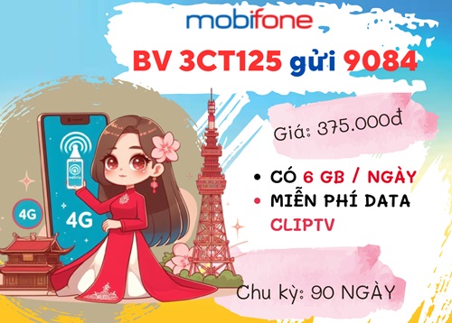 Đăng ký gói cước 3CT125 Mobifone nhận 540GB data, dùng ClipTV miễn phí
