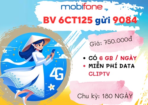 Đăng ký gói cước 6CT125 Mobifone nhận 1.080GB data và tiện ích