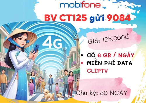 Đăng ký gói cước CT125 Mobifone nhận 180GB data dùng ClipTV thả ga 